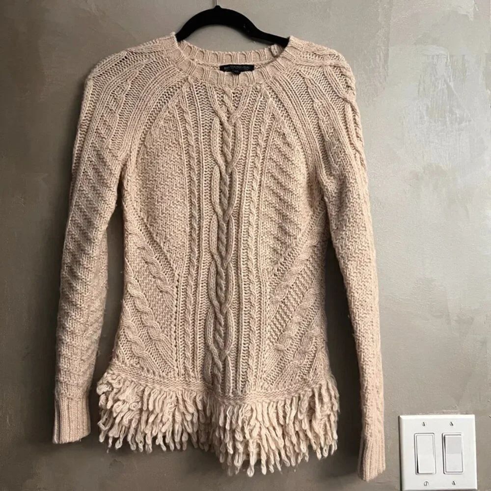 Banana Republic Italian Yarn Cable Knit Fringe Sweater